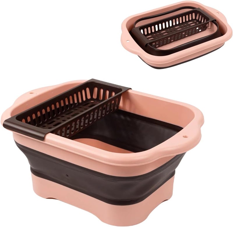 DAECHAO Collapsible Dish Basin with Drain Plug, 11L/2.91 Gallon Portable Bucket for Dish Pan and Vegetable, Space Saving Wash Basin for Station Campin/Camping/Rv/Kitchen(Pink) - Image 1